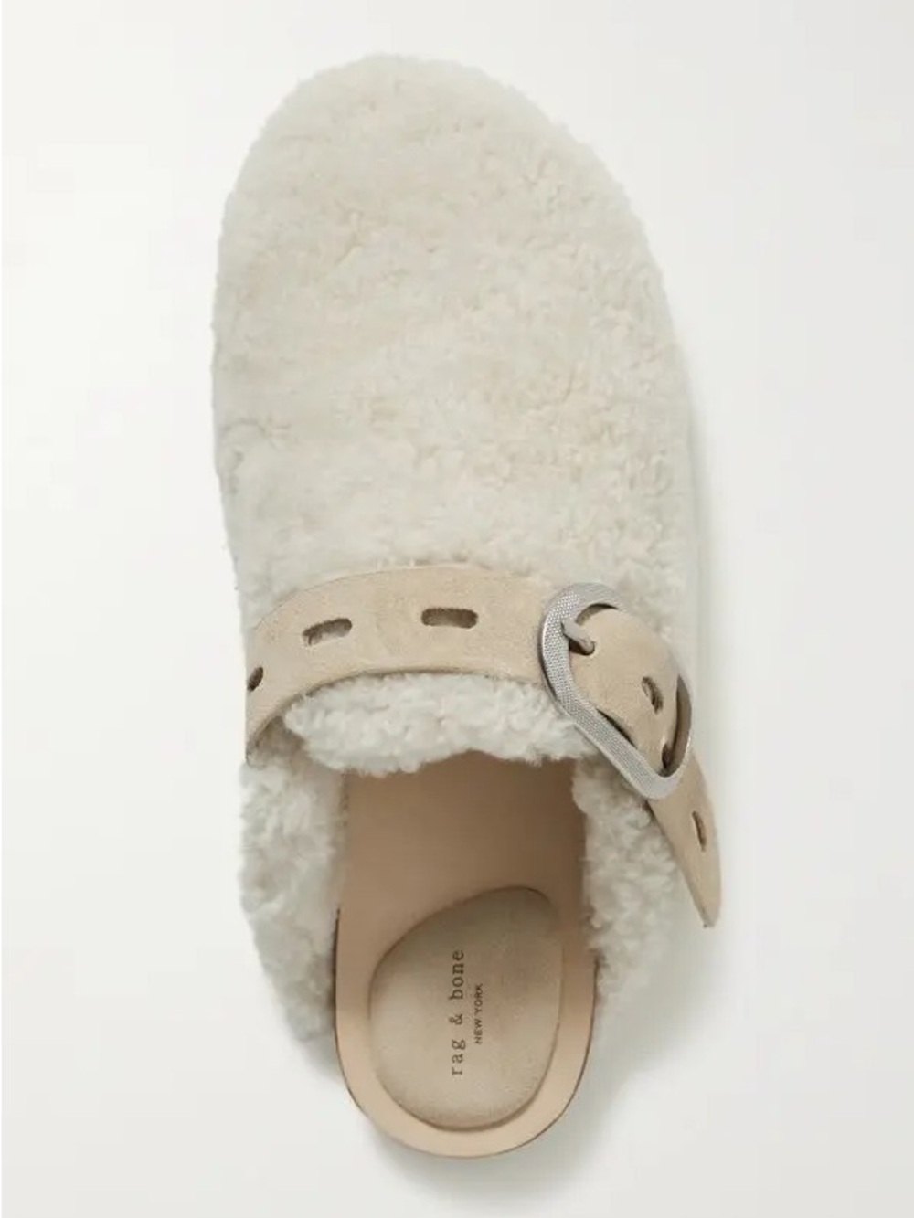 rag & bone Ivory Shearling Buckle Mule
